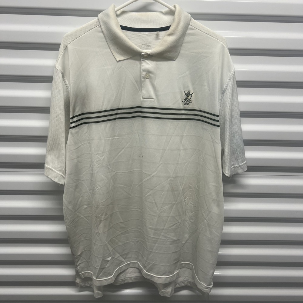 Adidas Golf Polo Shirt Mens XL White Striped Embroidered Crest Short Sleeve K-1 — photo 2